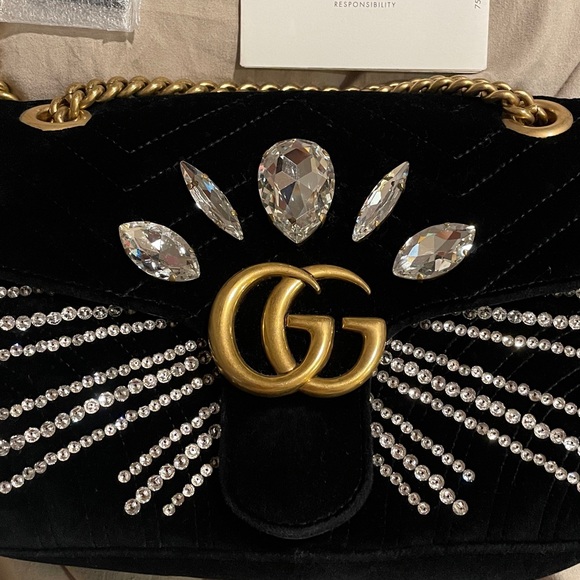 Gucci GG marmont crystal embellished velvet Crossbody bag - Picture 6 of 17